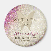 Roze 16e verjaardag sparen de Datum Uitnodiging Magneet (Voorkant)