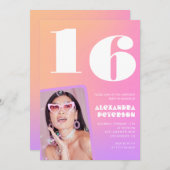 Roze 16e verjaardag uitnodigingen voor haar Retro  (Voorkant / Achterkant)