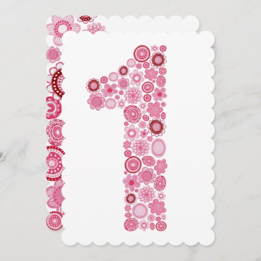 Roze 1e Verjaardag Nummer 1 Partij Custom Invite Kaart (Voorkant / Achterkant)