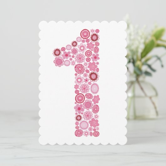 Roze 1e Verjaardag Nummer 1 Partij Custom Invite Kaart (Staand voorkant)