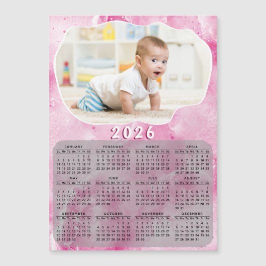 Roze 2025 Magnetische Kalender Aangepaste Foto (Voorkant)