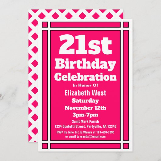 Roze 21e verjaardag kaart (Voorkant / Achterkant)