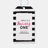 Roze 21e verjaardag van Chic Black & White Stripes Cadeaulabel (Voorkant)