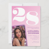 Roze 28e verjaardag uitnodigingen Retro Foto (Voorkant)