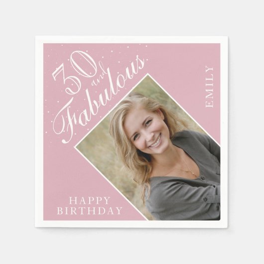 Roze 30 en Fabulous Elegante Foto 30e Verjaardag Servet (Voorkant)