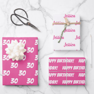 ROZE 30e Happy Birthday Custom Name Inpakpapier Vel