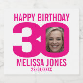 Roze 30e Verjaardag aangepaste foto naam label Bier Etiket (Enkel label)