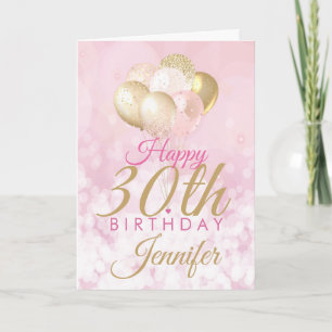 Roze 30th Birthday Glitter Balloon Kaart