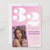 Roze 32e verjaardag uitnodigingen Retro Foto (Voorkant)