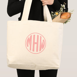 Roze 3 Initiaal Cirkel Monogram Doopvont DIY BG Grote Tote Bag