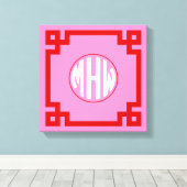 Roze #3 Rode Cirkel Monogram Font DIY BG Canvas Afdruk (Insitu (Houten vloer))
