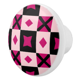 Roze 3-tone geruite deurkruk keramische knop