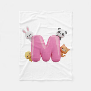 Roze 3D Letter M Fleece Babydeken met Dieren Deken