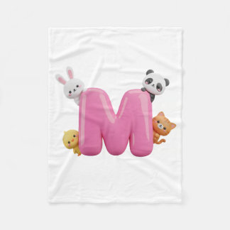 Roze 3D Letter M Fleece Babydeken met Dieren Deken