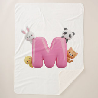 Roze 3D Letter M Sherpa Dekens met Dieren