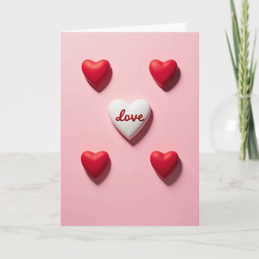 Roze 3D-liefdeshartjes Valentijnkaart Kaart (Voorkant)