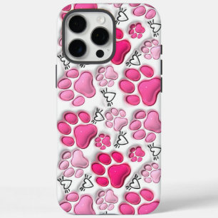 Roze 3D Paw Prints en Harten iPhone 16 Stoer iPhone 16 Pro Max Hoesje