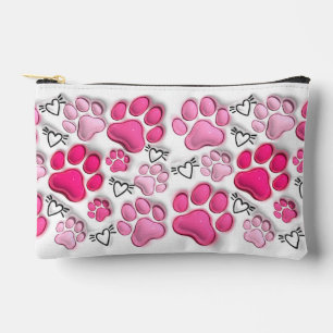 Roze 3D Paw Prints en Harten Make-up Etui