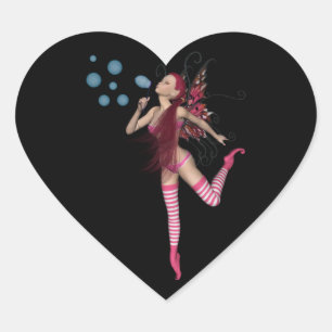 Roze 3D Pixie - Fairy Graphic 1 Hart Sticker