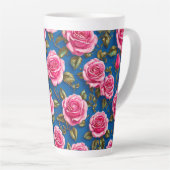 Roze 3d rozen latte mok (Rechterhoek)