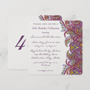 Roze 40e Verjaardagsfeestuitnodigingen Kaart