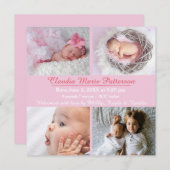 Roze 4 Foto's - Aankondiging van geboorte (Voorkant / Achterkant)