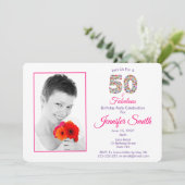 Roze 50 en Fabulous 50th Birthday Celebration Kaart (Staand voorkant)