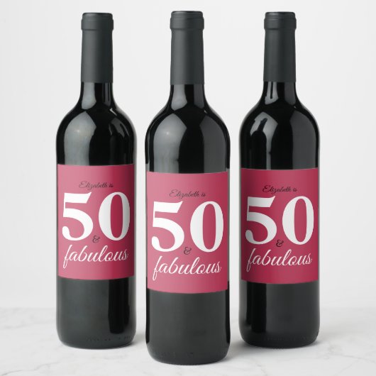Roze 50 en fantastische verjaardag wijn etiket (Flessen)
