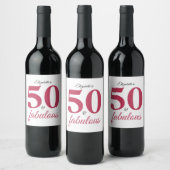 Roze 50 en fantastische verjaardag wijn etiket (Flessen)