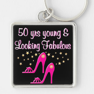 ROZE 50 JAAR JONG EN FANTASTISCH SLEUTELHANGER