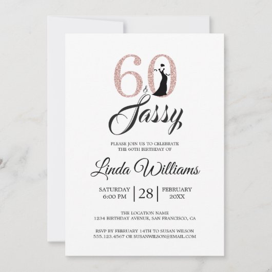 Roze 60 en Sassy | Uitnodiging voor 60e verjaardag (Voorkant)