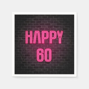 Roze 60th Birthday neon-teken op bakstenen muur Servet
