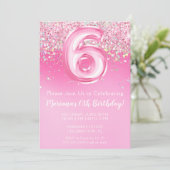 Roze 6e Verjaardag Uitnodiging Girly Pink Glitter (Staand voorkant)