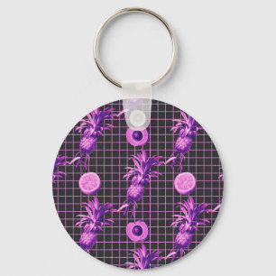 Roze 80s Ananas Mango Citroen Patroon Sleutelhanger
