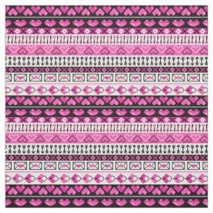 Roze 8 bit Love Hearts Stof