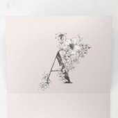 Roze 'A' Monogram mooie schetsen bruiloft Drieluik Uitnodiging (Binnenzijde eerst)