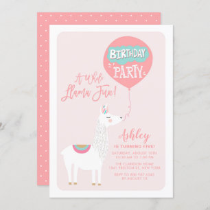 Roze A Whole Llama Fun Kids Birthday Uitnodiging
