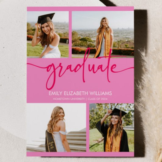 Roze Aangepast Afbeelding Fotocollage Afstuderen Aankondiging
