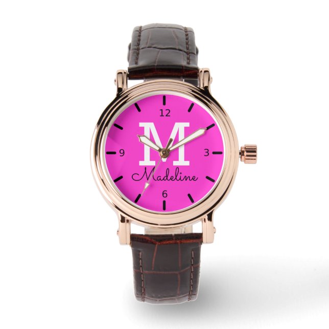 Roze, aangepast Monogram Horloge (Voorkant)