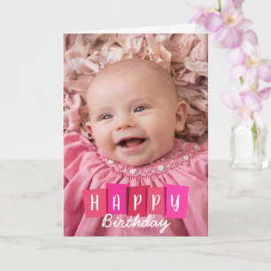 Roze Aangepaste Foto Gelukkige Verjaardag Groet Kaart