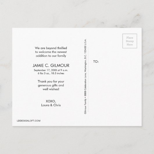 Roze aangepaste geboorteaankondiging baby bedankt  briefkaart (Achterkant)