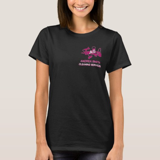 Roze Aangepaste Logo Monogram Schoonmaak Diensten T-shirt (Voorkant)