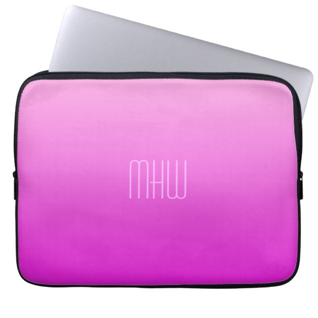 Roze aangepaste monogram laptophoezen met verloop laptop sleeve (Voorkant)