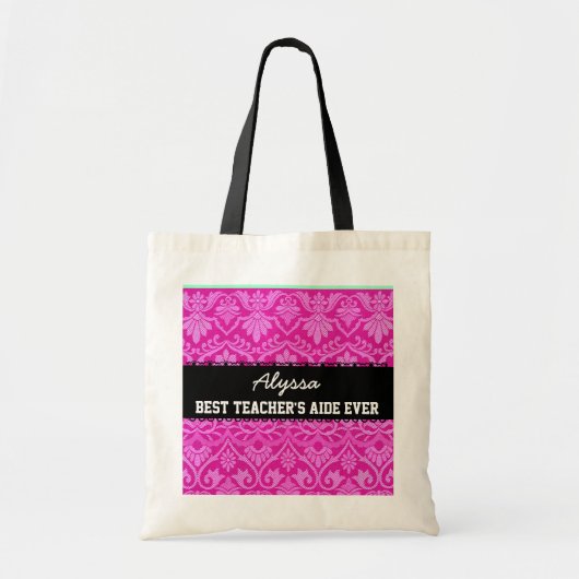 Roze Aangepaste naam beste leraar Tote Bag (Voorkant)