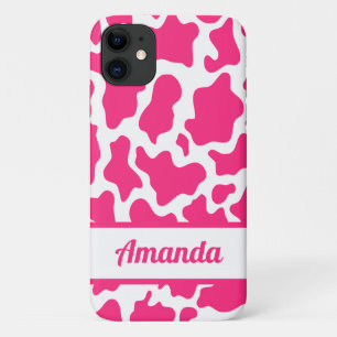 Roze aangepaste naam Cow Print Patroon iPhone 11 Hoesje
