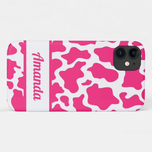 Roze aangepaste naam Cow Print Patroon Case-Mate iPhone Case (Achterkant (horizontaal))