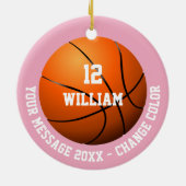 Roze Aangepaste Naam Nummer Bericht Basketbal Keramisch Ornament (Achterkant)