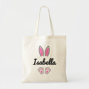 Roze aangepaste naam Pasen Bunny Ears Feet Egg Hun Tote Bag