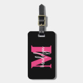 Roze Aangepaste Reiziger Initiaal Naam Monogram Bagagelabel (Voorkant verticaal)