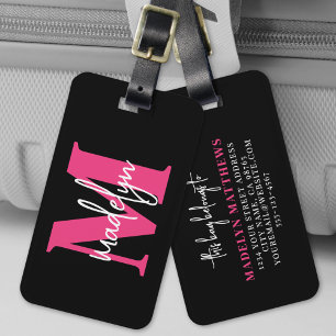 Roze Aangepaste Reiziger Initiële Naam Monogram Bagagelabel